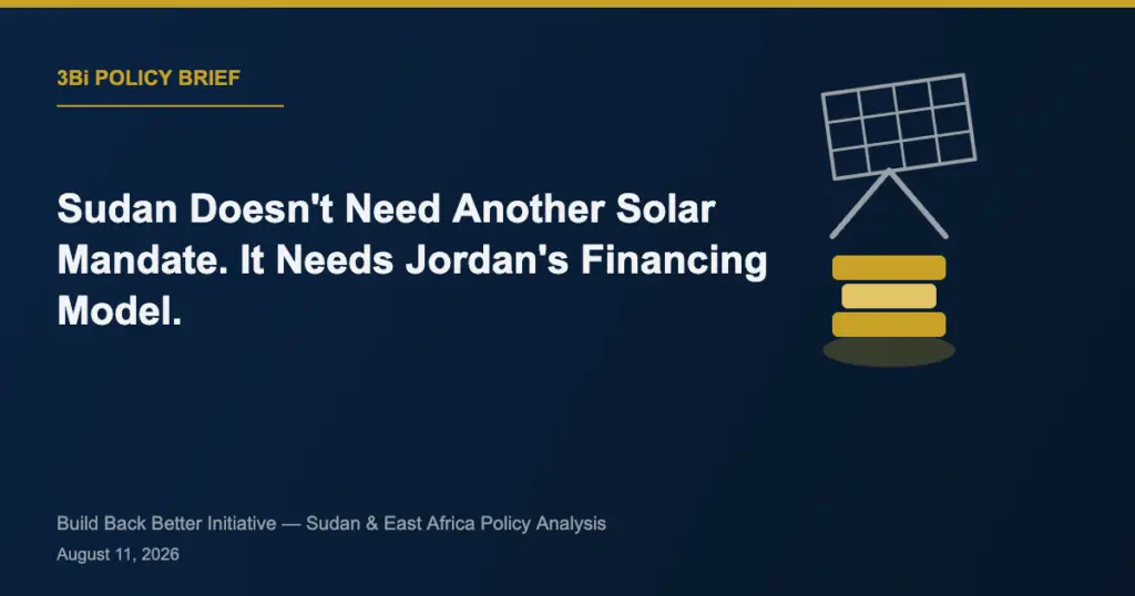 Navy, gold, and grey illustration of a solar panel above a stack of gold coins, symbolizing blended-finance funding for solar energy.