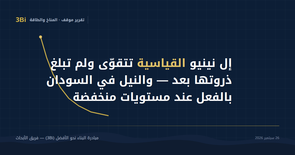 رسم بياني تحريري بخلفية كحلية وخط ذهبي صاعد، يحمل عنوان التقرير بالعربية. فريق الأبحاث في 3Bi، 26 سبتمبر 2026.